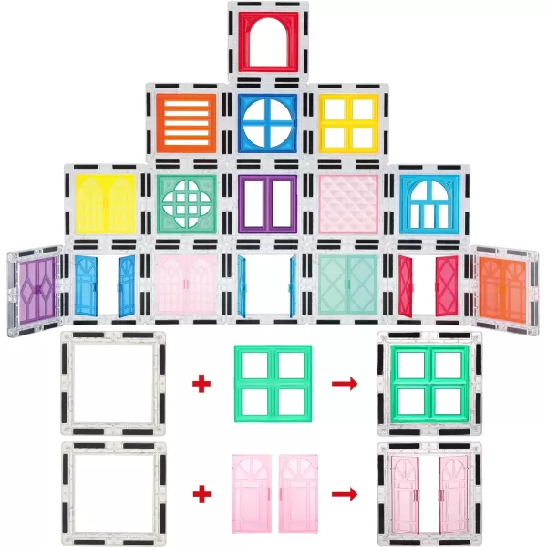 PicassoTiles 40pcs Window Door Clipin  60pcs Magnet Tiles  4 Family Magnetic Block Addons Clear Magnetic 3D Building Blocks Construction Playboards 4 Family Action Figures STEM Expansion PackPicassoTiles 40pcs Window Door Clipin  60pcs Magnet Tiles  4 Family Magnetic Block Addons Clear Magnetic 3D Building Blocks Construction Playboards 4 Family Action Figures STEM Expansion Pack