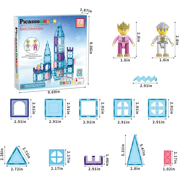 PicassoTiles 80 Pieces Magnetic Building Blocks Tiles Magnet Toys Diamond Toy Building Block Construction Set for STEM Sensory Toys Gifts Educational Playset Kid Brain Development Stacking BlocksWinter Ice