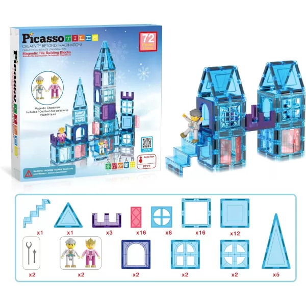 PicassoTiles 80 Pieces Magnetic Building Blocks Tiles Magnet Toys Diamond Toy Building Block Construction Set for STEM Sensory Toys Gifts Educational Playset Kid Brain Development Stacking BlocksWinter Ice