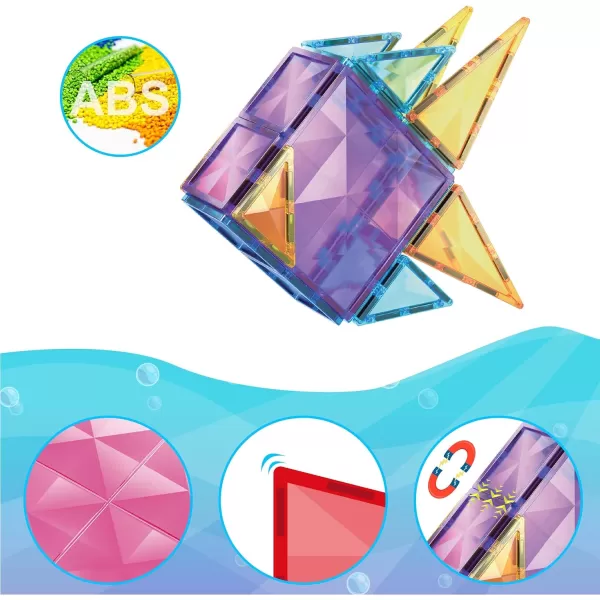 PicassoTiles 80 Pieces Magnetic Building Blocks Tiles Magnet Toys Diamond Toy Building Block Construction Set for STEM Sensory Toys Gifts Educational Playset Kid Brain Development Stacking BlocksDiamond