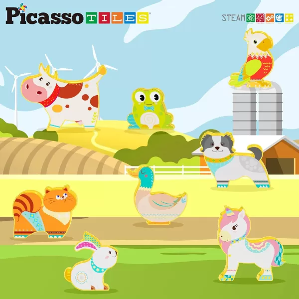 PicassoTiles 8pc Magnet Tile Building Blocks 8 Magnetic Farm Animal Action Figures Characters Construction Tiles Compatible Pretend Play Preschool Toy STEM Education Learning Girls Boys Ages 3 PTA27PicassoTiles 8pc Magnet Tile Building Blocks 8 Magnetic Farm Animal Action Figures Characters Construction Tiles Compatible Pretend Play Preschool Toy STEM Education Learning Girls Boys Ages 3 PTA27