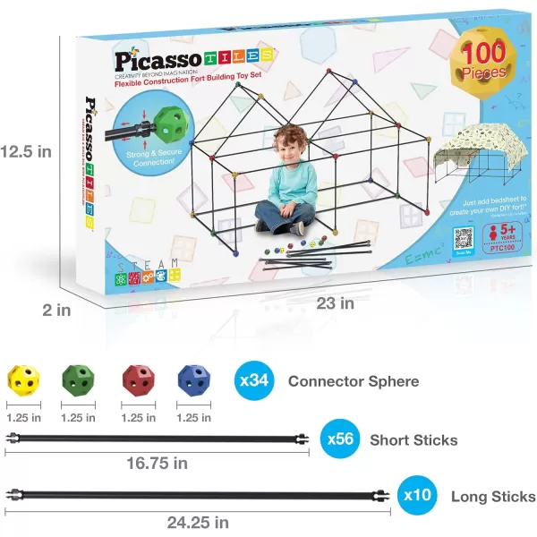 PicassoTiles Kids Fort Building Kit Playset 100 Piece Indoor and Outdoor Toy Set Fort Construction Builders Blocks Toys for Kids Boys Girls STEM Learning Castle System Tunnel Tent Rocket Pretend PlayPicassoTiles Kids Fort Building Kit Playset 100 Piece Indoor and Outdoor Toy Set Fort Construction Builders Blocks Toys for Kids Boys Girls STEM Learning Castle System Tunnel Tent Rocket Pretend Play