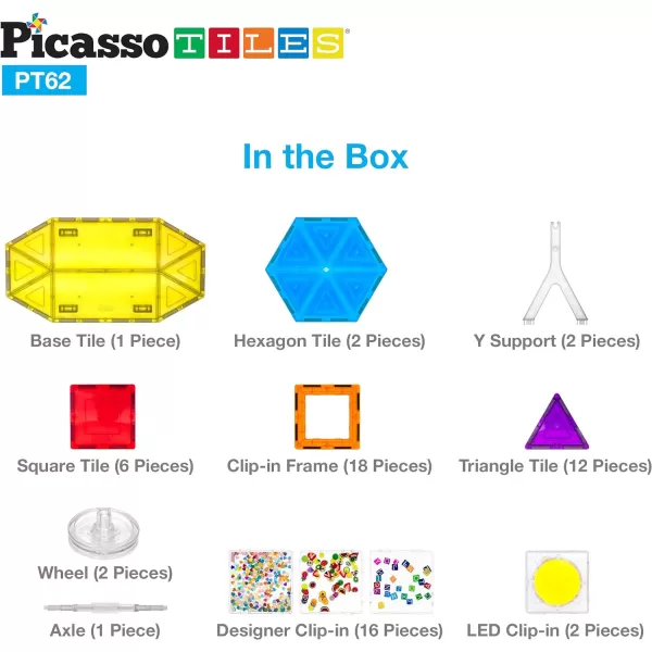 PicassoTiles Kids Toy Building Block Ferris Wheel Set LED Light Children Construction Kit Magnet Tiles Magnetic STEM Interlocking Playboard Educational Learning Stacking Blocks Brain Development PT6262pc