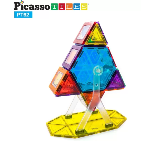 PicassoTiles Kids Toy Building Block Ferris Wheel Set LED Light Children Construction Kit Magnet Tiles Magnetic STEM Interlocking Playboard Educational Learning Stacking Blocks Brain Development PT6262pc