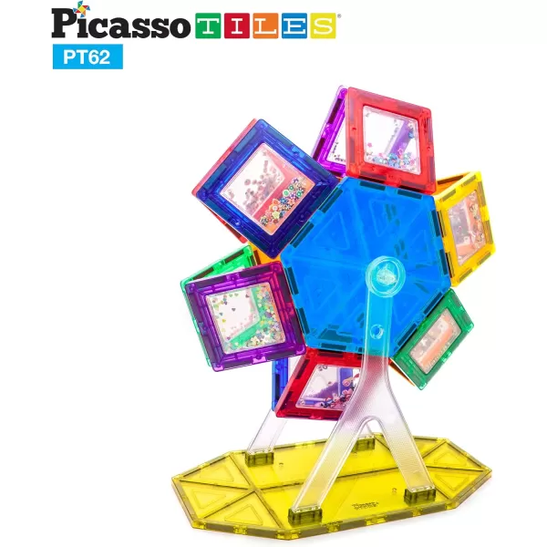 PicassoTiles Kids Toy Building Block Ferris Wheel Set LED Light Children Construction Kit Magnet Tiles Magnetic STEM Interlocking Playboard Educational Learning Stacking Blocks Brain Development PT6262pc