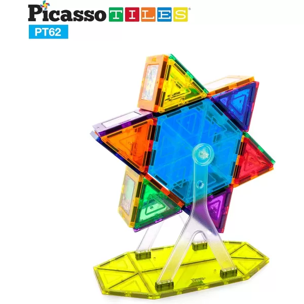 PicassoTiles Kids Toy Building Block Ferris Wheel Set LED Light Children Construction Kit Magnet Tiles Magnetic STEM Interlocking Playboard Educational Learning Stacking Blocks Brain Development PT6262pc