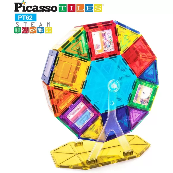 PicassoTiles Kids Toy Building Block Ferris Wheel Set LED Light Children Construction Kit Magnet Tiles Magnetic STEM Interlocking Playboard Educational Learning Stacking Blocks Brain Development PT6262pc
