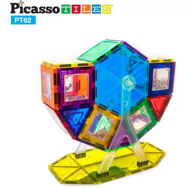 PicassoTiles Kids Toy Building Block Ferris Wheel Set LED Light Children Construction Kit Magnet Tiles Magnetic STEM Interlocking Playboard Educational Learning Stacking Blocks Brain Development PT6262pc