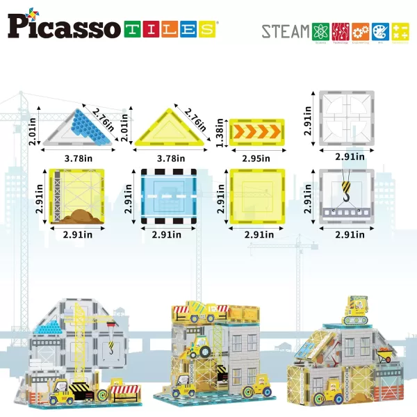 PicassoTiles Magnet Tile Building Block Set with 8 Construction Vehicles Crank Truck Excavator Bullsdozer Road Roller Concrete Mixer Tractor Dump Truck amp Forklift Magnetic Toy Kid Ages 3 PTQ11PicassoTiles Magnet Tile Building Block Set with 8 Construction Vehicles Crank Truck Excavator Bullsdozer Road Roller Concrete Mixer Tractor Dump Truck amp Forklift Magnetic Toy Kid Ages 3 PTQ11