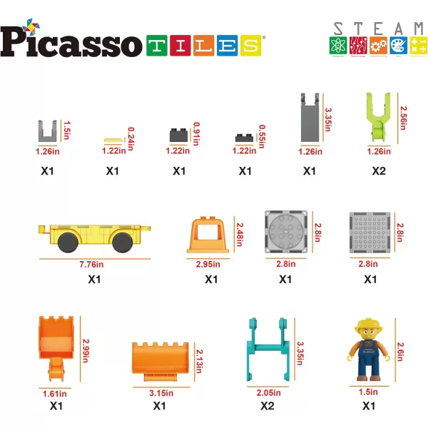 PicassoTiles Magnet Tiles Building Block 2in1 Excavator amp Backhoe Brick Compatible Construction Playset with Car Base Magnetic Character Action Figure STEM Educational Learning Toy Kit Age 3 PTU04PicassoTiles Magnet Tiles Building Block 2in1 Excavator amp Backhoe Brick Compatible Construction Playset with Car Base Magnetic Character Action Figure STEM Educational Learning Toy Kit Age 3 PTU04