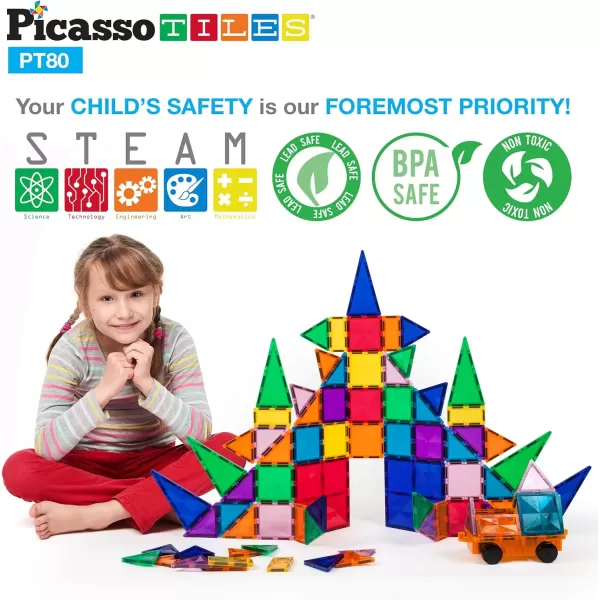 PicassoTiles Magnetic Brick Tiles Combo  80pc Diamond Tile  2pc Car 353pcs Tiles Action Figures Included Diamond Magnet Tile Blocks with Car Truck Vehicle with ReEnforced Hitch and Long BedPicassoTiles Magnetic Brick Tiles Combo  80pc Diamond Tile  2pc Car 353pcs Tiles Action Figures Included Diamond Magnet Tile Blocks with Car Truck Vehicle with ReEnforced Hitch and Long Bed