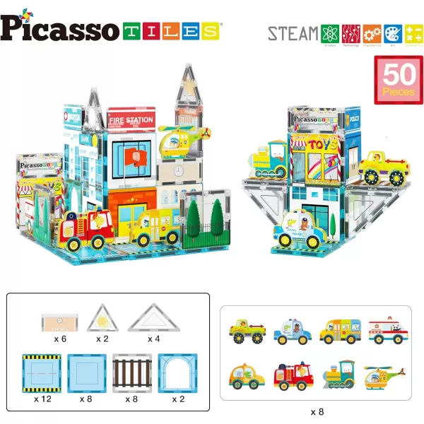 PicassoTiles Magnetic Tiles Building Construction Blocks Metro City Town Pretend Play Toy Set with 8 Magnet Car Vehicle Character Action Figures Preschool STEAM Learning Educational Kit Ages 3 PTQ14PicassoTiles Magnetic Tiles Building Construction Blocks Metro City Town Pretend Play Toy Set with 8 Magnet Car Vehicle Character Action Figures Preschool STEAM Learning Educational Kit Ages 3 PTQ14