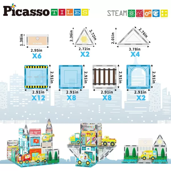 PicassoTiles Magnetic Tiles Building Construction Blocks Metro City Town Pretend Play Toy Set with 8 Magnet Car Vehicle Character Action Figures Preschool STEAM Learning Educational Kit Ages 3 PTQ14PicassoTiles Magnetic Tiles Building Construction Blocks Metro City Town Pretend Play Toy Set with 8 Magnet Car Vehicle Character Action Figures Preschool STEAM Learning Educational Kit Ages 3 PTQ14