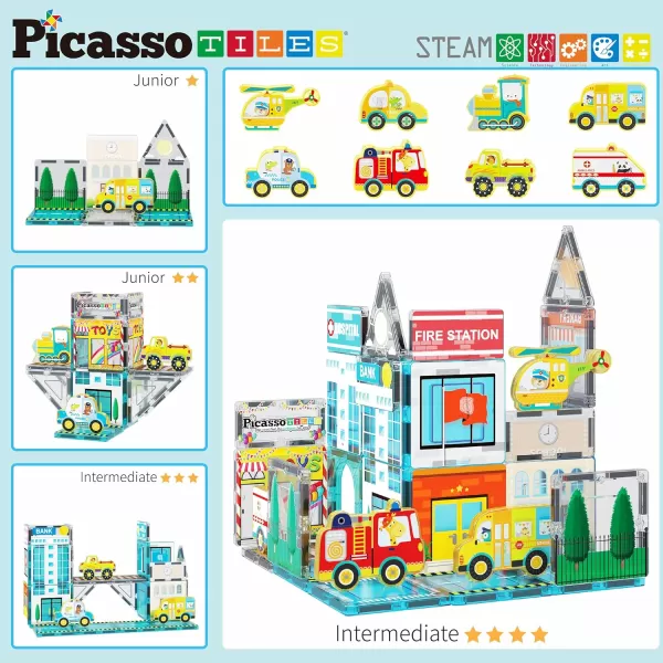 PicassoTiles Magnetic Tiles Building Construction Blocks Metro City Town Pretend Play Toy Set with 8 Magnet Car Vehicle Character Action Figures Preschool STEAM Learning Educational Kit Ages 3 PTQ14PicassoTiles Magnetic Tiles Building Construction Blocks Metro City Town Pretend Play Toy Set with 8 Magnet Car Vehicle Character Action Figures Preschool STEAM Learning Educational Kit Ages 3 PTQ14