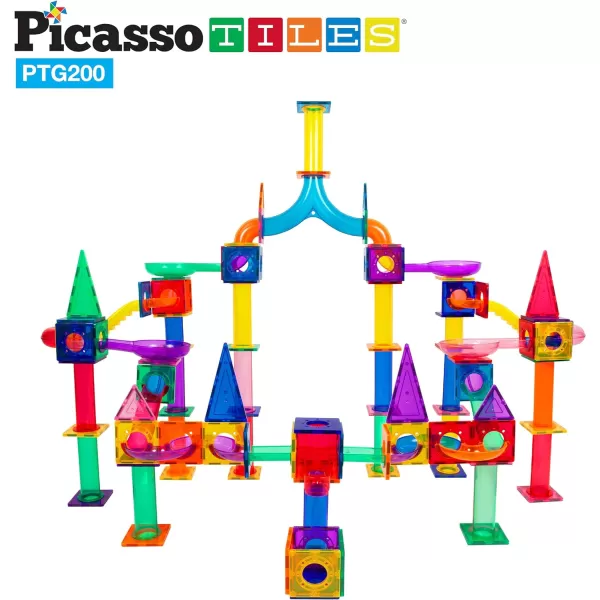 PicassoTiles Marble Run 40 Piece Magnetic Tile Race Track Toy Play Set STEM Building amp Learning Early Educational Child Magnet Construction Block Creative Kit Boys amp Girls Age 3 Years Old Toys PTG40200 Piece