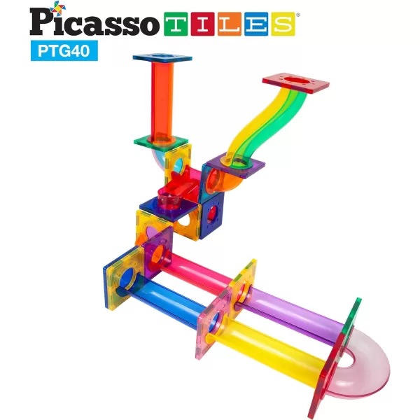 PicassoTiles Marble Run 40 Piece Magnetic Tile Race Track Toy Play Set STEM Building amp Learning Early Educational Child Magnet Construction Block Creative Kit Boys amp Girls Age 3 Years Old Toys PTG4040 Piece