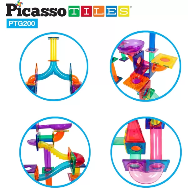 PicassoTiles Marble Run 40 Piece Magnetic Tile Race Track Toy Play Set STEM Building amp Learning Early Educational Child Magnet Construction Block Creative Kit Boys amp Girls Age 3 Years Old Toys PTG40200 Piece