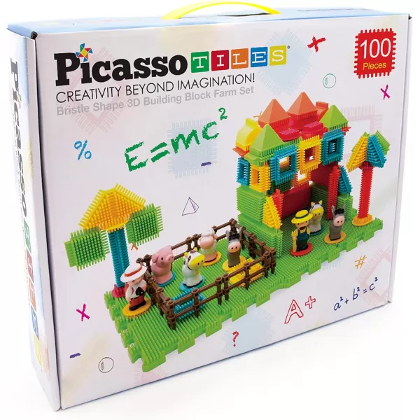 PicassoTiles PTB100 100pcs Bristle Shape 3D Building Blocks Tiles Farm Theme Set Learning Playset STEM Toy Set Educational Kit Child Branin Development Preschool Kindergarten ToyPicassoTiles PTB100 100pcs Bristle Shape 3D Building Blocks Tiles Farm Theme Set Learning Playset STEM Toy Set Educational Kit Child Branin Development Preschool Kindergarten Toy