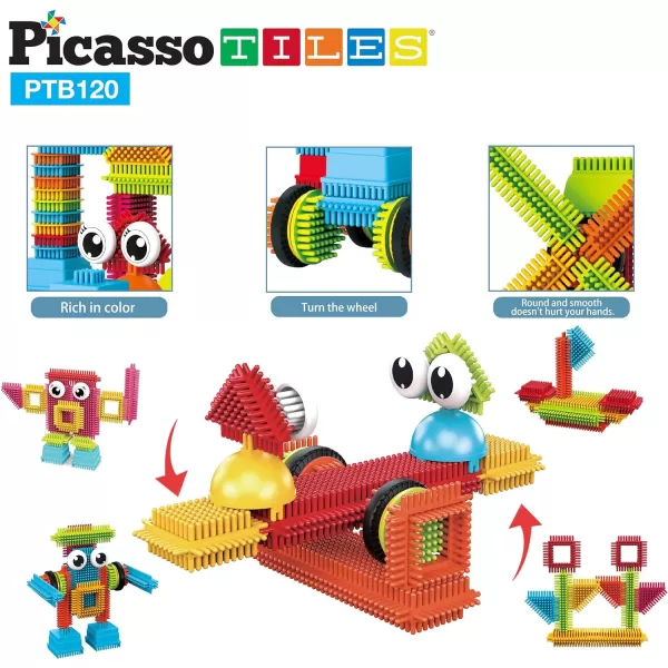 PicassoTiles PTB120 pcs Bristle Shape 3D Interlocking Building Blocks Accessories Tiles Construction Toy Set Learning Playset STEM Toy Set Educational Kit Child Development Preschool Kindergarten ToyPicassoTiles PTB120 pcs Bristle Shape 3D Interlocking Building Blocks Accessories Tiles Construction Toy Set Learning Playset STEM Toy Set Educational Kit Child Development Preschool Kindergarten Toy