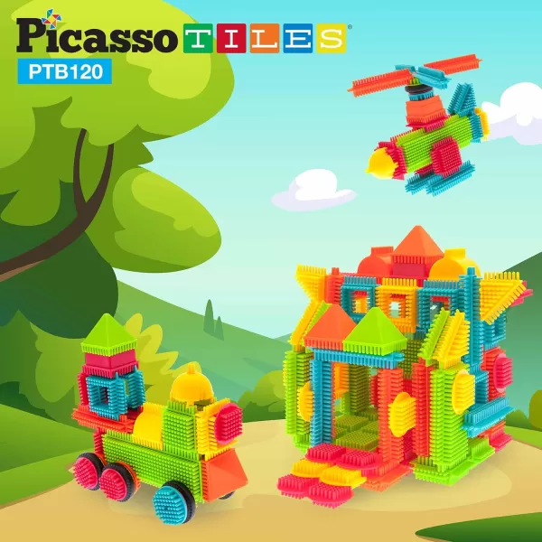 PicassoTiles PTB120 pcs Bristle Shape 3D Interlocking Building Blocks Accessories Tiles Construction Toy Set Learning Playset STEM Toy Set Educational Kit Child Development Preschool Kindergarten ToyPicassoTiles PTB120 pcs Bristle Shape 3D Interlocking Building Blocks Accessories Tiles Construction Toy Set Learning Playset STEM Toy Set Educational Kit Child Development Preschool Kindergarten Toy