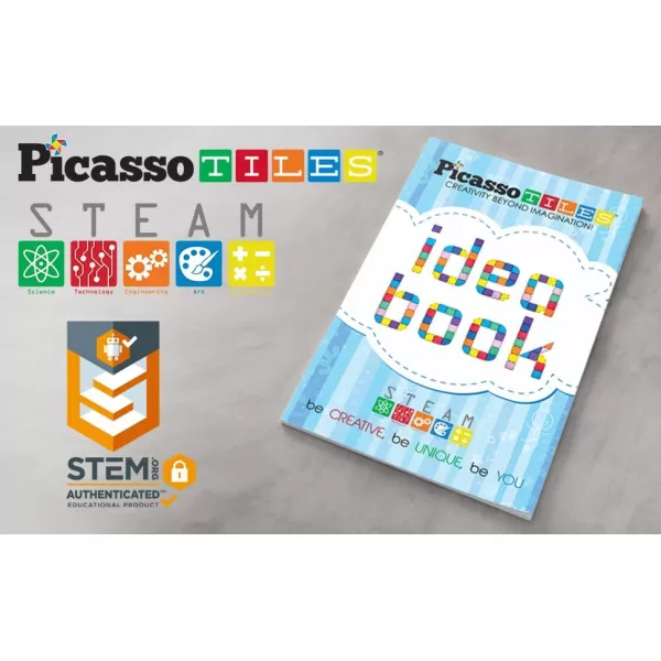PicassoTiles STEM Learning Idea Book with Over 150 Ideas 110 Pages of Unique Innovative Creations for Magnet Tile Building Block Magnetic Toy Construction Sets Easy to Read Instructions Kids Age 3PicassoTiles STEM Learning Idea Book with Over 150 Ideas 110 Pages of Unique Innovative Creations for Magnet Tile Building Block Magnetic Toy Construction Sets Easy to Read Instructions Kids Age 3