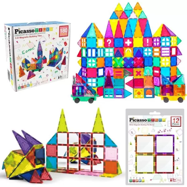 PicassoTiles 180PC Deluxe Magnetic Tiles  12PC Mirror Building Blocks Expansion Bundle STEAM Learning amp Educational Sensory Playset for Preschool and Kindergarten Kids Ages 3 Great Gift IdeaPicassoTiles 180PC Deluxe Magnetic Tiles  12PC Mirror Building Blocks Expansion Bundle STEAM Learning amp Educational Sensory Playset for Preschool and Kindergarten Kids Ages 3 Great Gift Idea