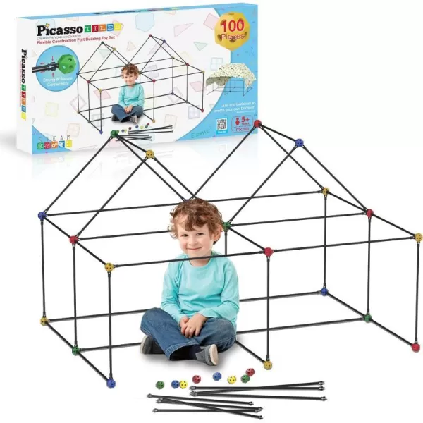 PicassoTiles Kids Fort Building Kit Playset 100 Piece Indoor and Outdoor Toy Set Fort Construction Builders Blocks Toys for Kids Boys Girls STEM Learning Castle System Tunnel Tent Rocket Pretend PlayPicassoTiles Kids Fort Building Kit Playset 100 Piece Indoor and Outdoor Toy Set Fort Construction Builders Blocks Toys for Kids Boys Girls STEM Learning Castle System Tunnel Tent Rocket Pretend Play
