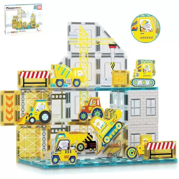 PicassoTiles Magnet Tile Building Block Set with 8 Construction Vehicles Crank Truck Excavator Bullsdozer Road Roller Concrete Mixer Tractor Dump Truck amp Forklift Magnetic Toy Kid Ages 3 PTQ11PicassoTiles Magnet Tile Building Block Set with 8 Construction Vehicles Crank Truck Excavator Bullsdozer Road Roller Concrete Mixer Tractor Dump Truck amp Forklift Magnetic Toy Kid Ages 3 PTQ11