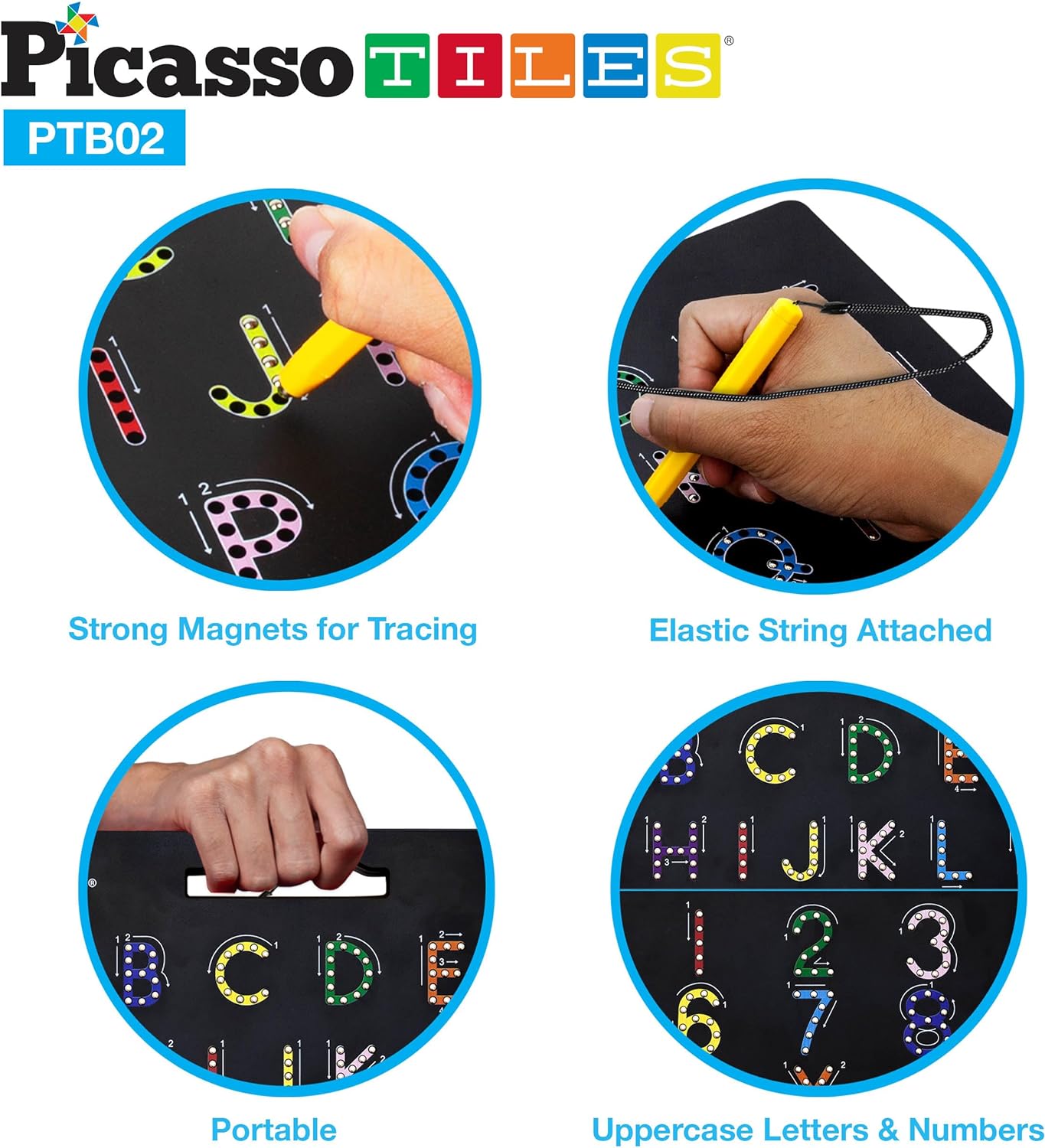 Picasso Toys Magnetic Drawing Board 12x10 inch Large 748 Bead Magnet Tablet Pad Erasable Reusable Writing Playboard STEM Toys Educational Playset OpenEnded Learning Kit Child Brain Development PTB01Alphabetmath