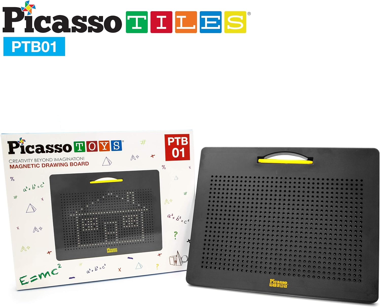 Picasso Toys Magnetic Drawing Board 12x10 inch Large 748 Bead Magnet Tablet Pad Erasable Reusable Writing Playboard STEM Toys Educational Playset OpenEnded Learning Kit Child Brain Development PTB01FreeBlk