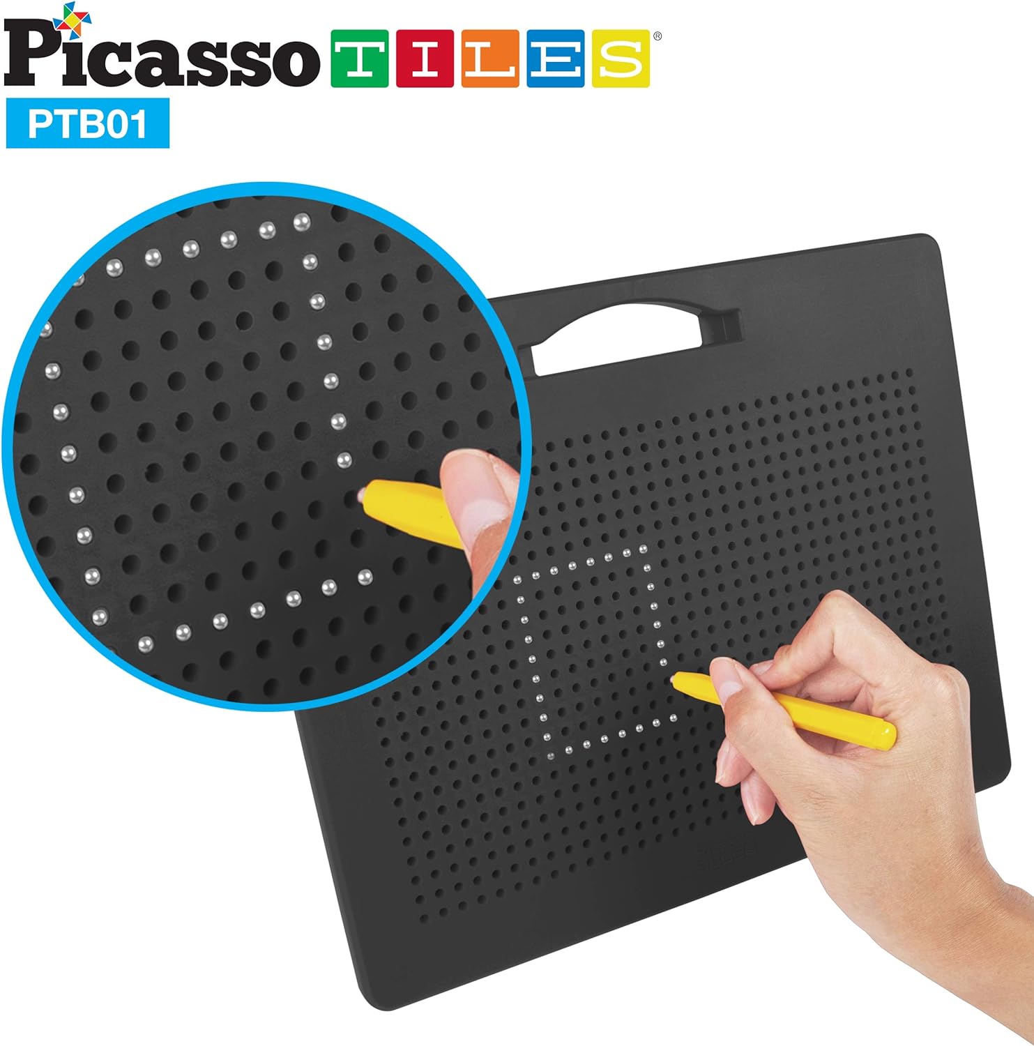 Picasso Toys Magnetic Drawing Board 12x10 inch Large 748 Bead Magnet Tablet Pad Erasable Reusable Writing Playboard STEM Toys Educational Playset OpenEnded Learning Kit Child Brain Development PTB01FreeBlk