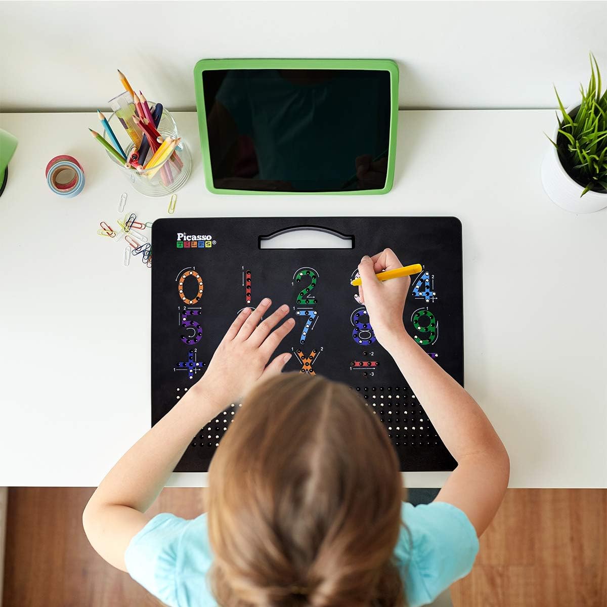 Picasso Toys Magnetic Drawing Board 12x10 inch Large 748 Bead Magnet Tablet Pad Erasable Reusable Writing Playboard STEM Toys Educational Playset OpenEnded Learning Kit Child Brain Development PTB01Alphabetmath