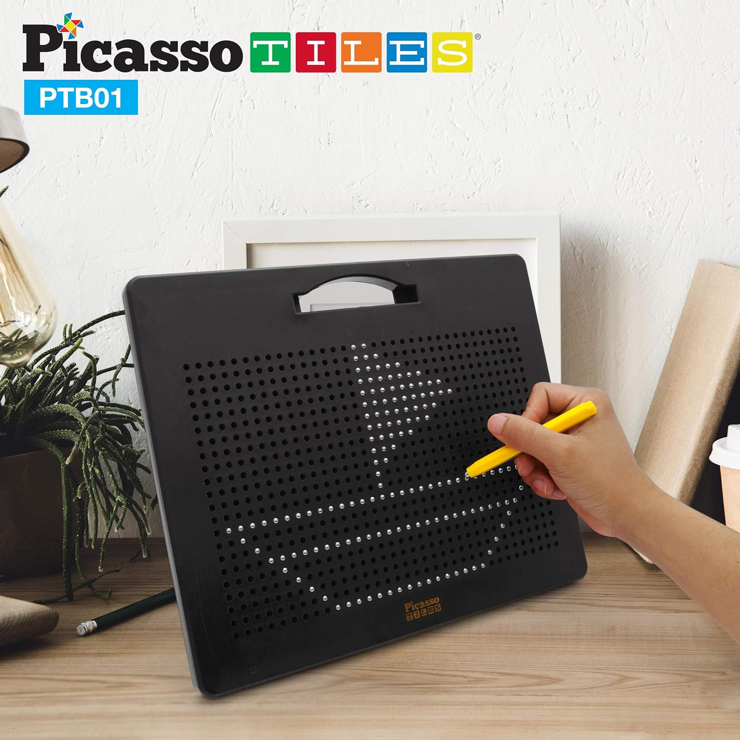 Picasso Toys Magnetic Drawing Board 12x10 inch Large 748 Bead Magnet Tablet Pad Erasable Reusable Writing Playboard STEM Toys Educational Playset OpenEnded Learning Kit Child Brain Development PTB01FreeBlk