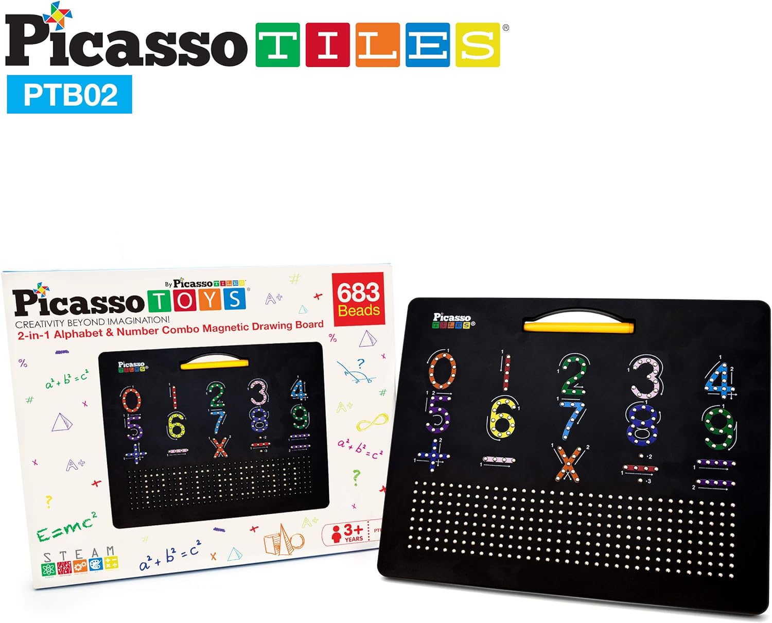 Picasso Toys Magnetic Drawing Board 12x10 inch Large 748 Bead Magnet Tablet Pad Erasable Reusable Writing Playboard STEM Toys Educational Playset OpenEnded Learning Kit Child Brain Development PTB01Alphabetmath