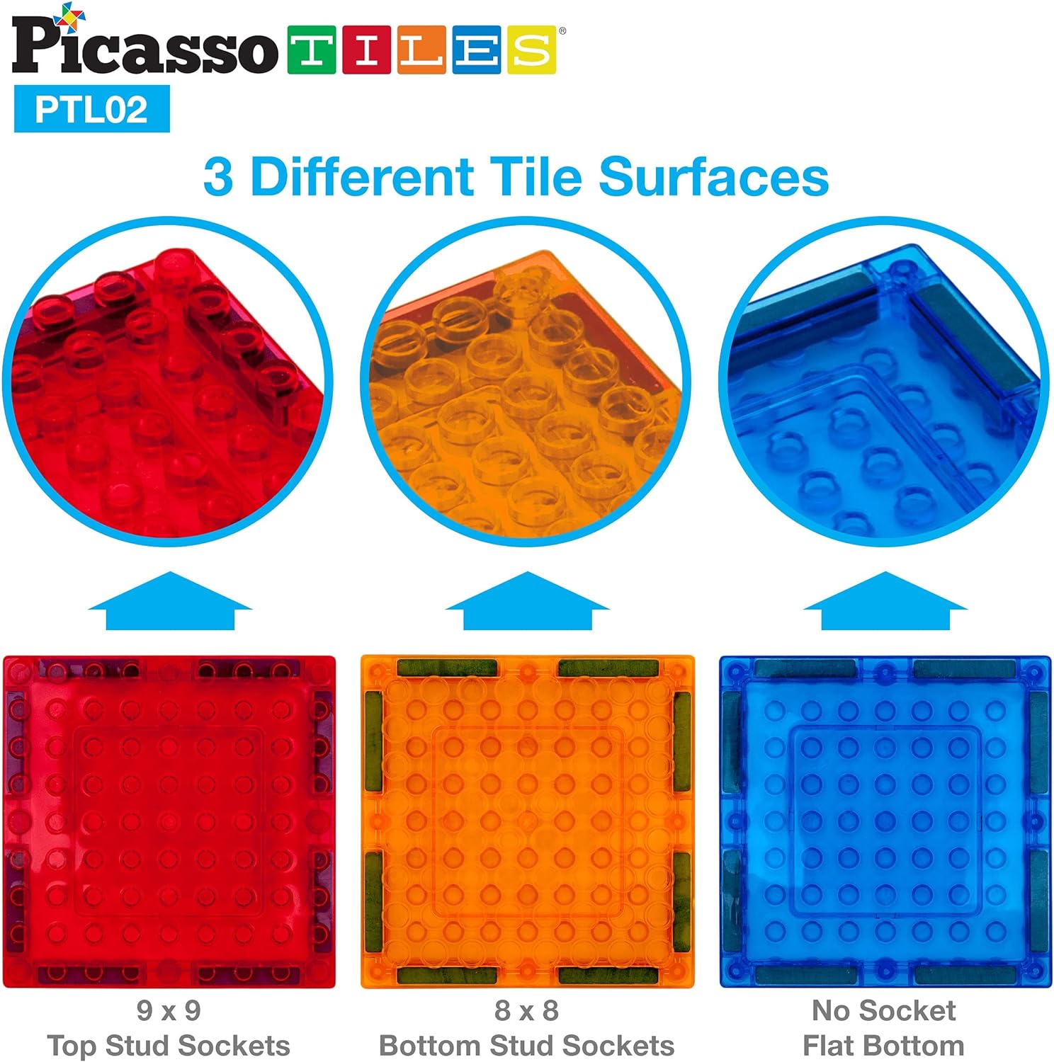 PicassoTiles 12pcs Magnetic Brick Tiles STEM Creative Magnetic Tiles Building Block Set Building Brick Construction Toy Socket Spikes Toys Accessory Educational Imaginative Learning Kit Stacking SetPTL02