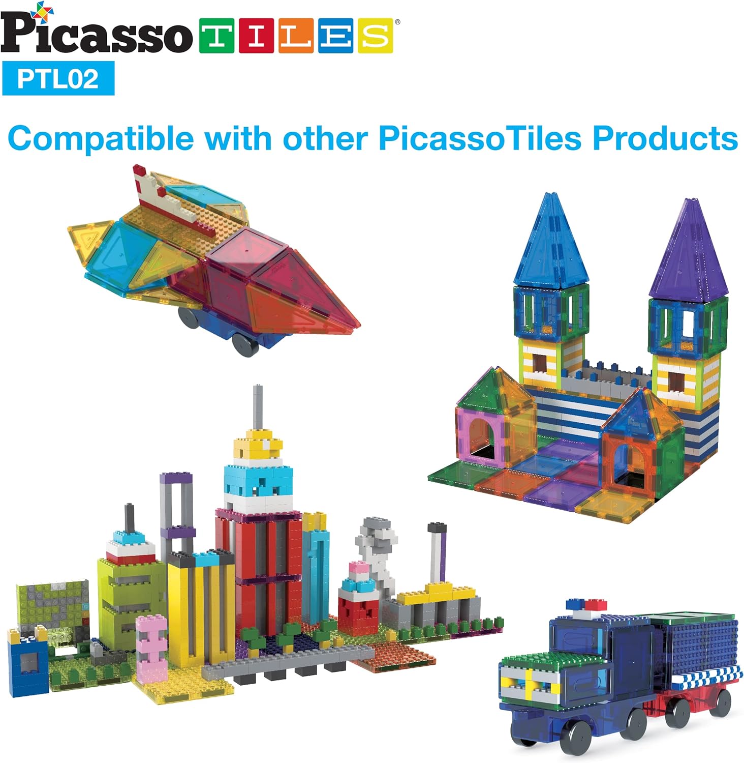 PicassoTiles 12pcs Magnetic Brick Tiles STEM Creative Magnetic Tiles Building Block Set Building Brick Construction Toy Socket Spikes Toys Accessory Educational Imaginative Learning Kit Stacking SetPTL02