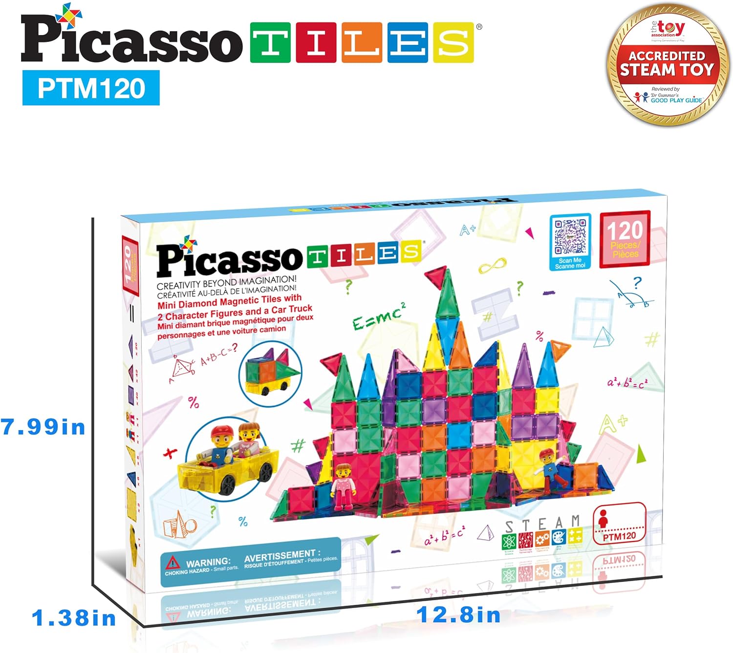 PicassoTiles 30 Piece Magnetic Tiles Building Blocks Mini Size Diamond Series Magnet Toys Travel Size OnTheGo Magnet Construction Sensory Toys Gifts Educational Set STEM Learning Kit Playset PTM30120pc