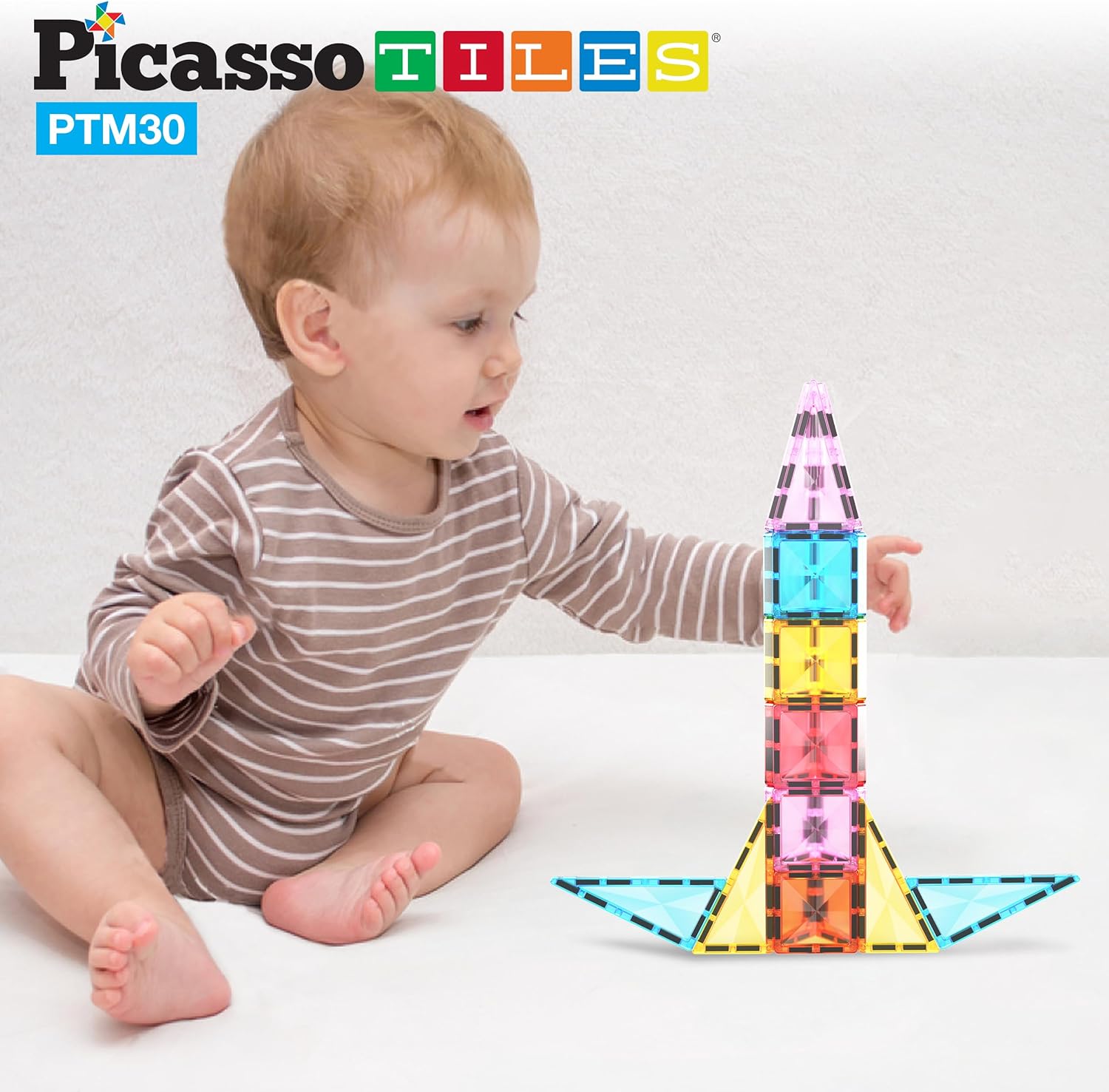 PicassoTiles 30 Piece Magnetic Tiles Building Blocks Mini Size Diamond Series Magnet Toys Travel Size OnTheGo Magnet Construction Sensory Toys Gifts Educational Set STEM Learning Kit Playset PTM3030pc
