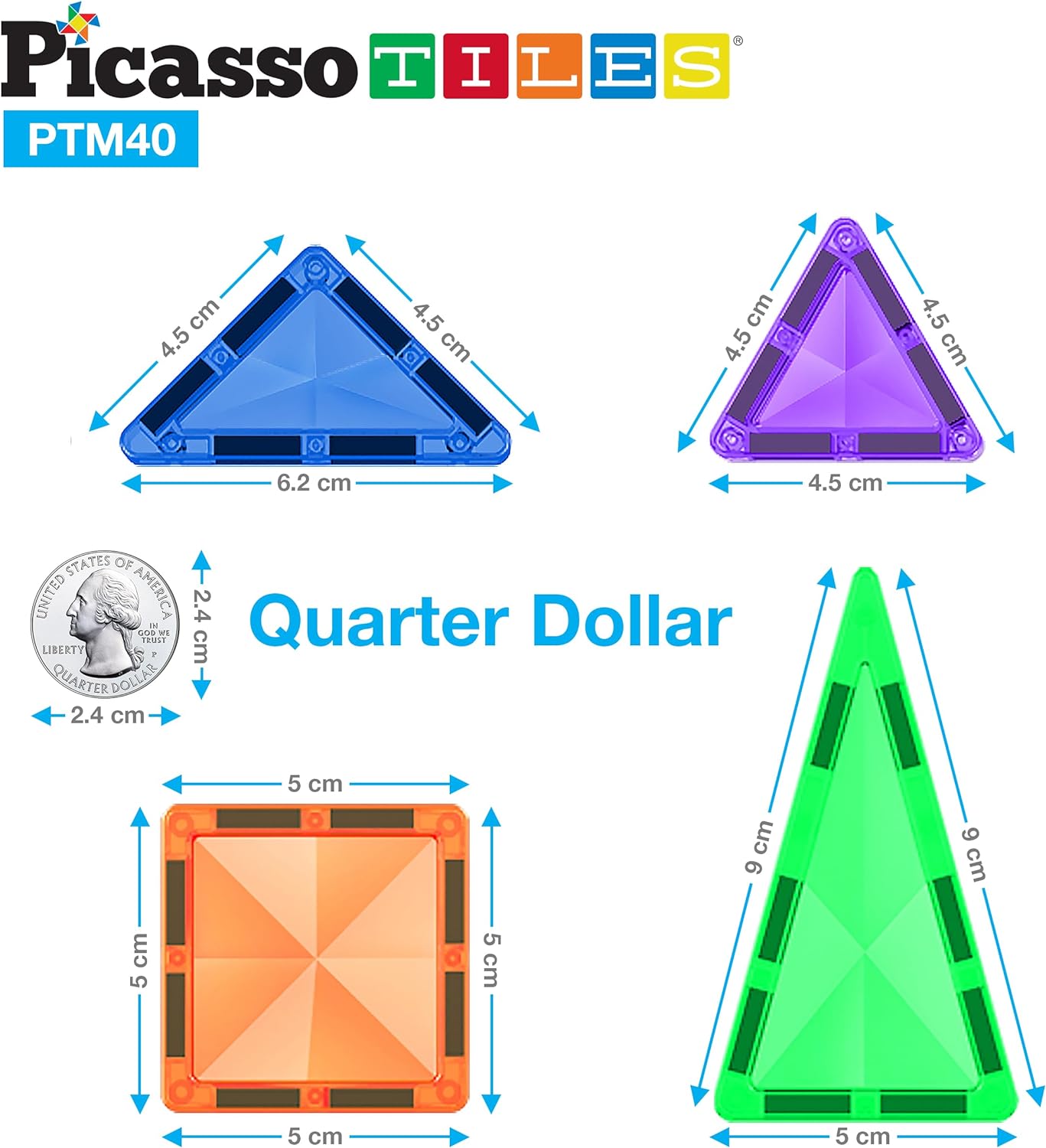 PicassoTiles 30 Piece Magnetic Tiles Building Blocks Mini Size Diamond Series Magnet Toys Travel Size OnTheGo Magnet Construction Sensory Toys Gifts Educational Set STEM Learning Kit Playset PTM3040pc