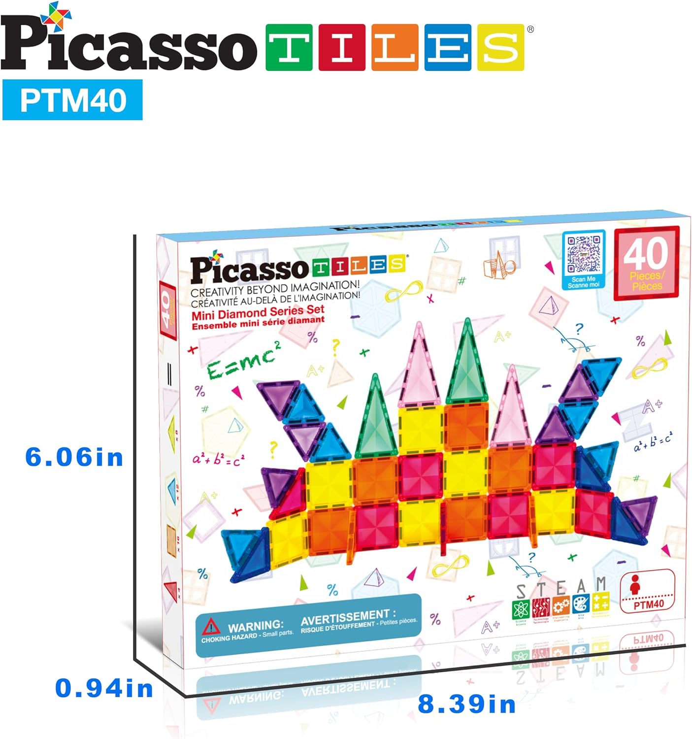 PicassoTiles 30 Piece Magnetic Tiles Building Blocks Mini Size Diamond Series Magnet Toys Travel Size OnTheGo Magnet Construction Sensory Toys Gifts Educational Set STEM Learning Kit Playset PTM3040pc