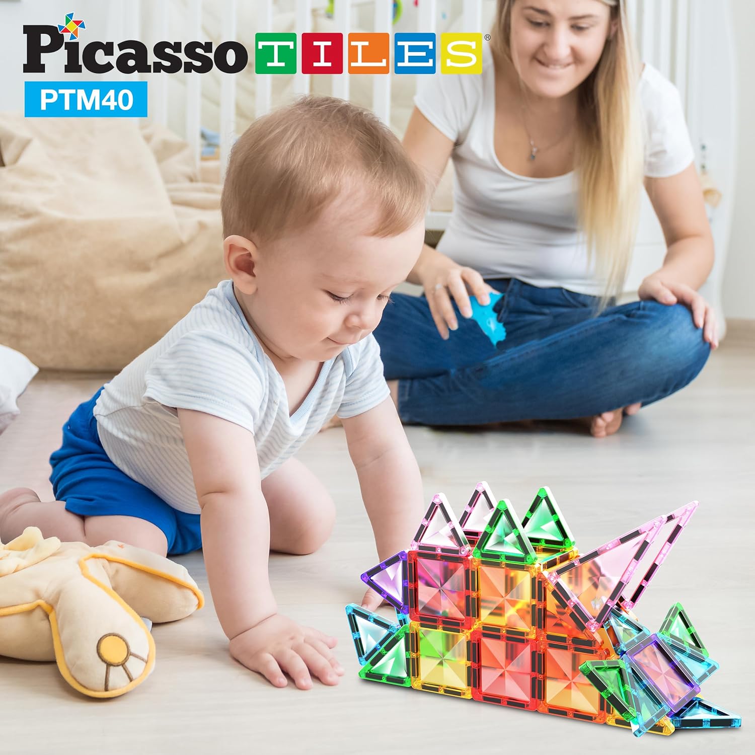 PicassoTiles 30 Piece Magnetic Tiles Building Blocks Mini Size Diamond Series Magnet Toys Travel Size OnTheGo Magnet Construction Sensory Toys Gifts Educational Set STEM Learning Kit Playset PTM3040pc