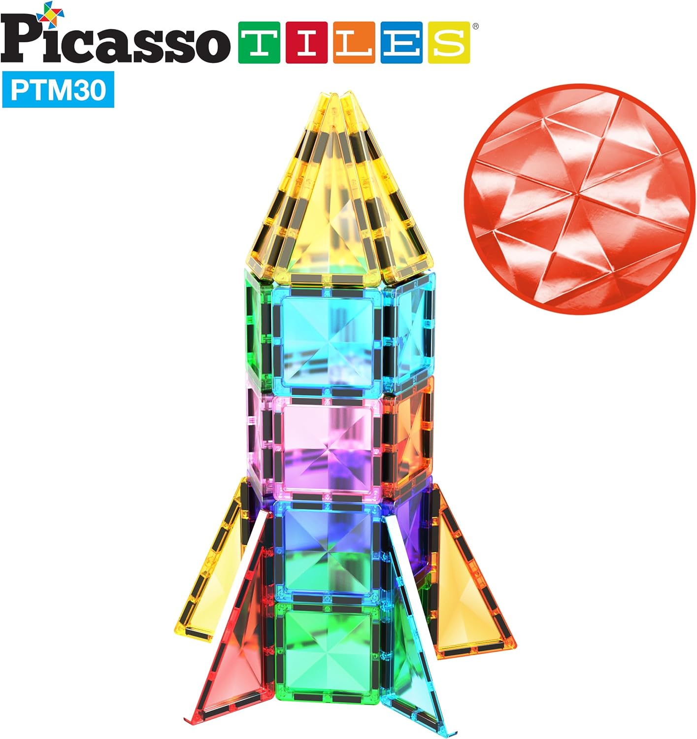 PicassoTiles 30 Piece Magnetic Tiles Building Blocks Mini Size Diamond Series Magnet Toys Travel Size OnTheGo Magnet Construction Sensory Toys Gifts Educational Set STEM Learning Kit Playset PTM3030pc