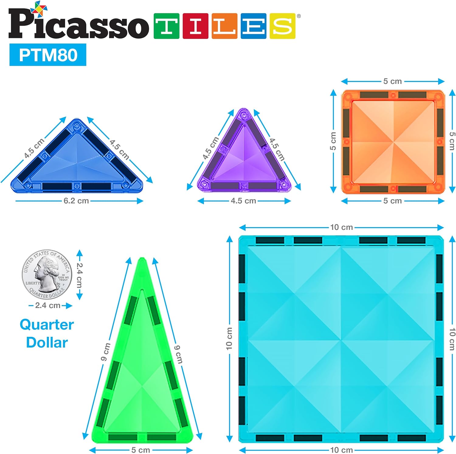 PicassoTiles 30 Piece Magnetic Tiles Building Blocks Mini Size Diamond Series Magnet Toys Travel Size OnTheGo Magnet Construction Sensory Toys Gifts Educational Set STEM Learning Kit Playset PTM3080pc