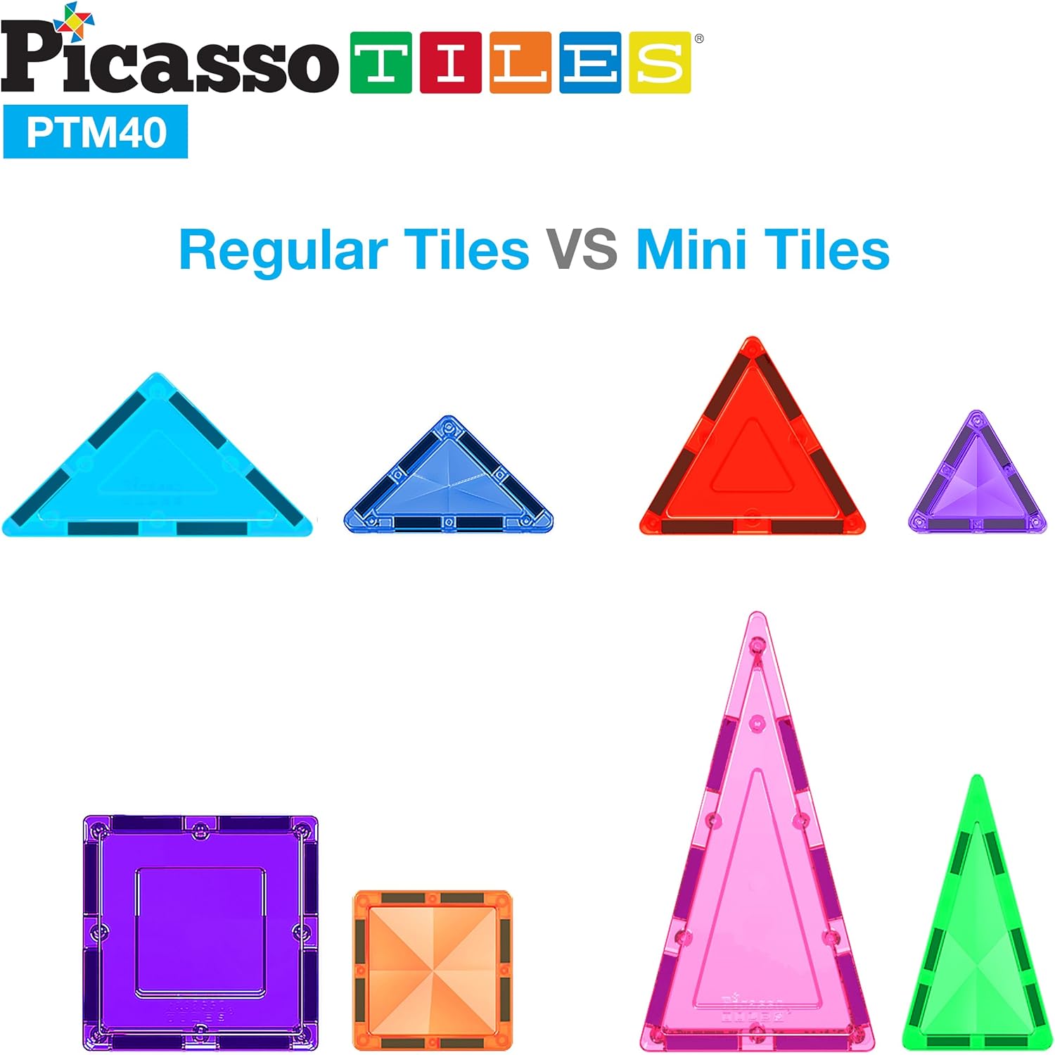 PicassoTiles 30 Piece Magnetic Tiles Building Blocks Mini Size Diamond Series Magnet Toys Travel Size OnTheGo Magnet Construction Sensory Toys Gifts Educational Set STEM Learning Kit Playset PTM3040pc