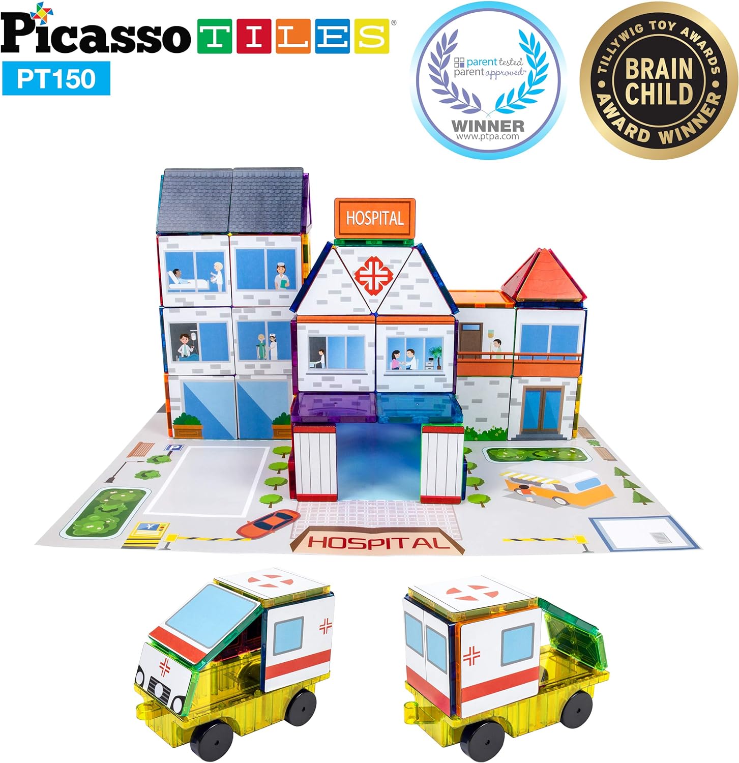 PicassoTiles 3in1 Theme Set School Hospital Police Station Magnet Self Adhesive Backing StickOn Sheet Combo w Car Magnet Building Block Playset STEM Learning Construction Brain Development KitPicassoTiles 3in1 Theme Set School Hospital Police Station Magnet Self Adhesive Backing StickOn Sheet Combo w Car Magnet Building Block Playset STEM Learning Construction Brain Development Kit