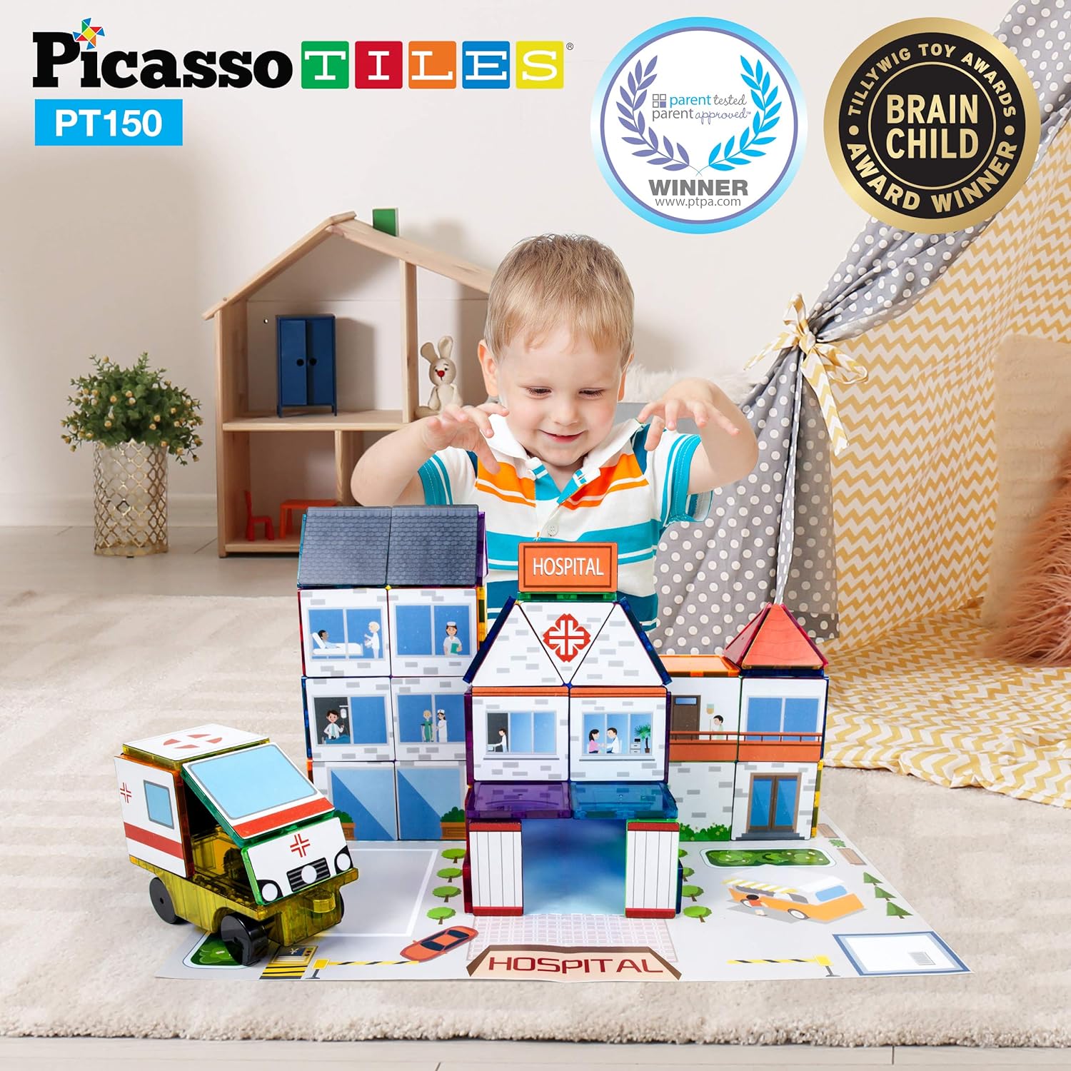 PicassoTiles 3in1 Theme Set School Hospital Police Station Magnet Self Adhesive Backing StickOn Sheet Combo w Car Magnet Building Block Playset STEM Learning Construction Brain Development KitPicassoTiles 3in1 Theme Set School Hospital Police Station Magnet Self Adhesive Backing StickOn Sheet Combo w Car Magnet Building Block Playset STEM Learning Construction Brain Development Kit
