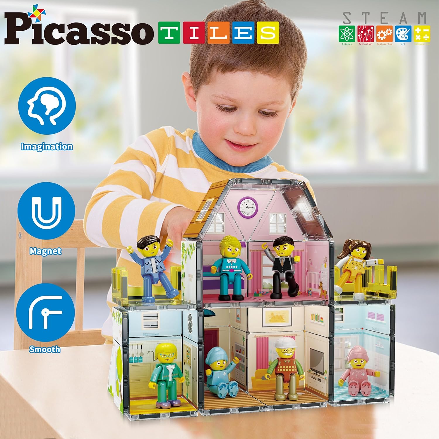 PicassoTiles Magnet Tile Building Block Family Homestead Doll House Theme Playset 8 Character Action Figures Double Sided Magnetic Tiles Printing STEM Education Learning Kit Toy Set Kids Ages 3 PTQ06PicassoTiles Magnet Tile Building Block Family Homestead Doll House Theme Playset 8 Character Action Figures Double Sided Magnetic Tiles Printing STEM Education Learning Kit Toy Set Kids Ages 3 PTQ06