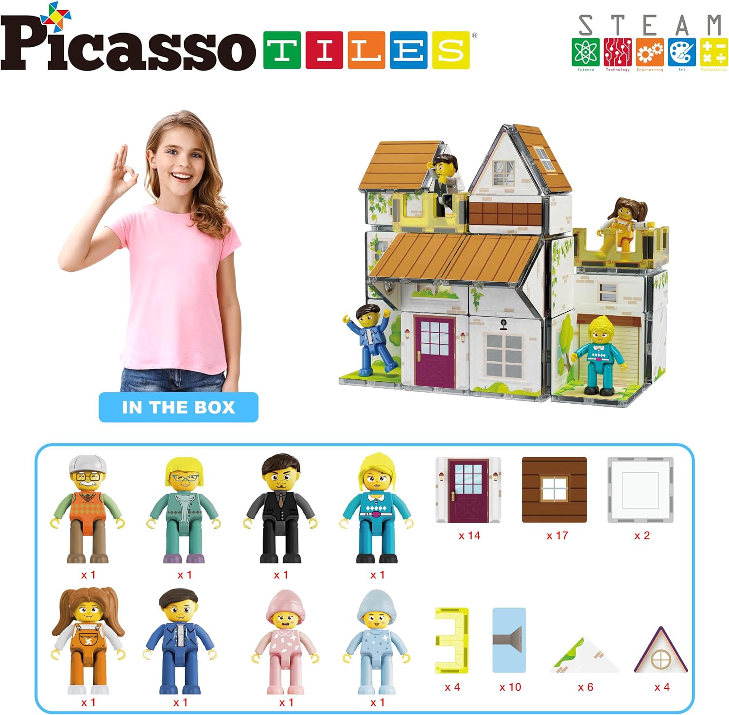 PicassoTiles Magnet Tile Building Block Family Homestead Doll House Theme Playset 8 Character Action Figures Double Sided Magnetic Tiles Printing STEM Education Learning Kit Toy Set Kids Ages 3 PTQ06PicassoTiles Magnet Tile Building Block Family Homestead Doll House Theme Playset 8 Character Action Figures Double Sided Magnetic Tiles Printing STEM Education Learning Kit Toy Set Kids Ages 3 PTQ06