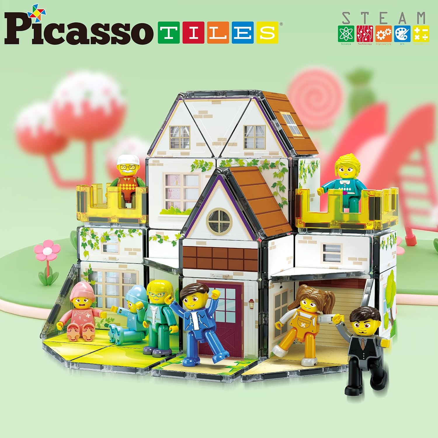 PicassoTiles Magnet Tile Building Block Family Homestead Doll House Theme Playset 8 Character Action Figures Double Sided Magnetic Tiles Printing STEM Education Learning Kit Toy Set Kids Ages 3 PTQ06PicassoTiles Magnet Tile Building Block Family Homestead Doll House Theme Playset 8 Character Action Figures Double Sided Magnetic Tiles Printing STEM Education Learning Kit Toy Set Kids Ages 3 PTQ06