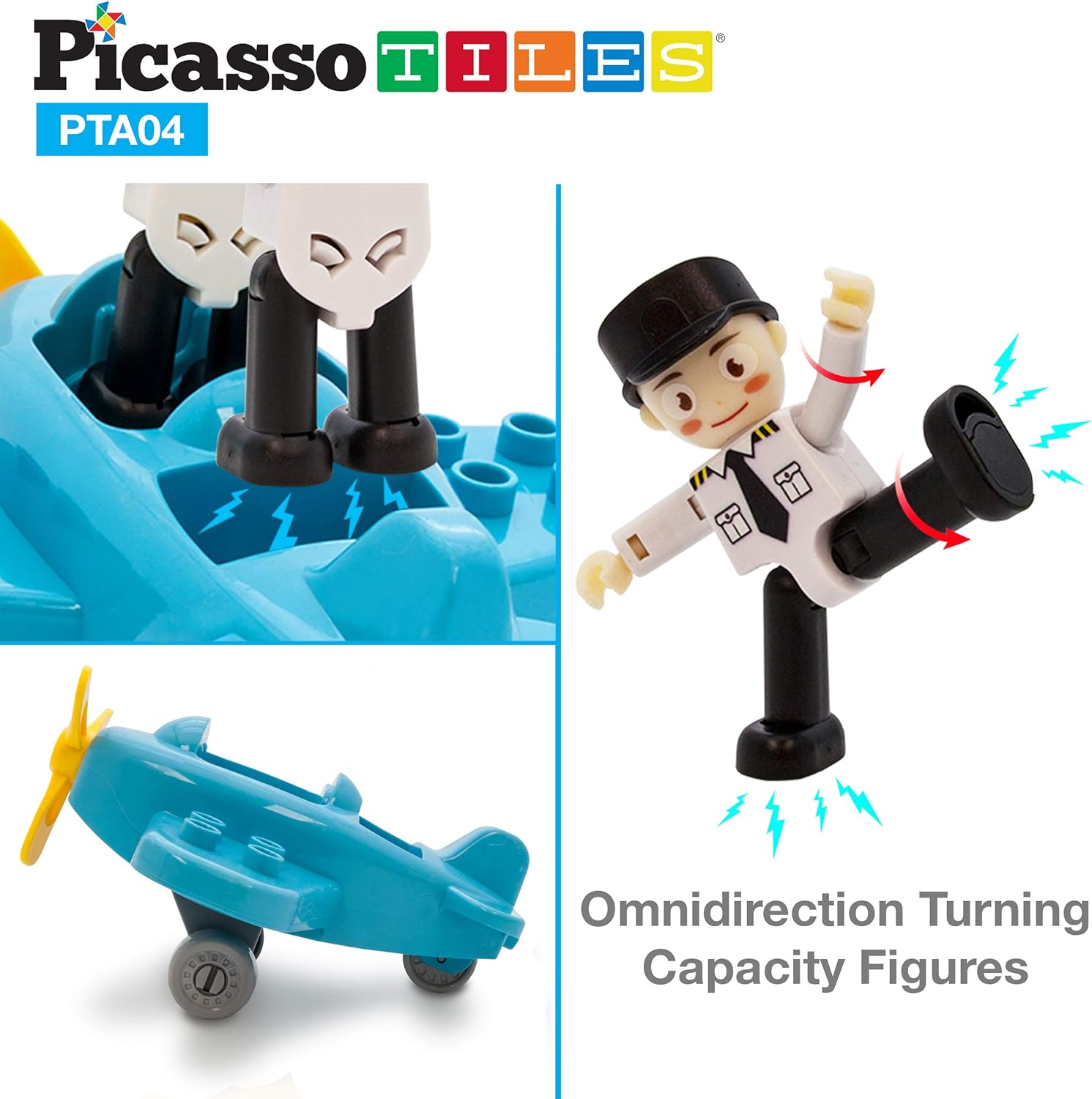 PicassoTiles Magnetic 15 Piece Character Action Figures Toddler Toy Set Magnet Expansion Variety Pack Educational Addon STEM Learning Kit Pretend Playset for Construction Building Block Tiles PTA15Aircraft